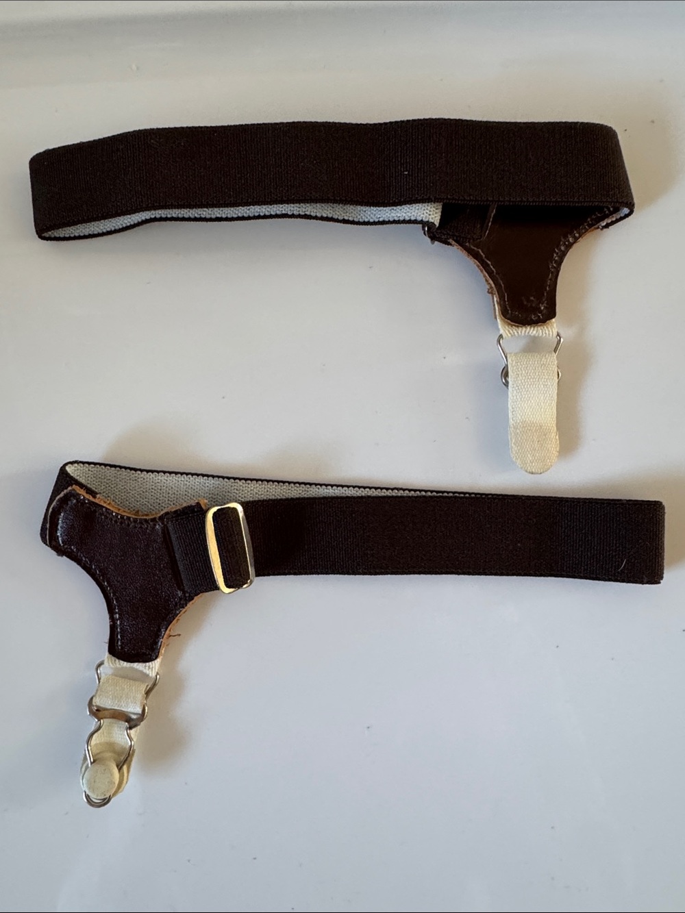 Vintage Brown Elastic Sock Garters with Metal Clips